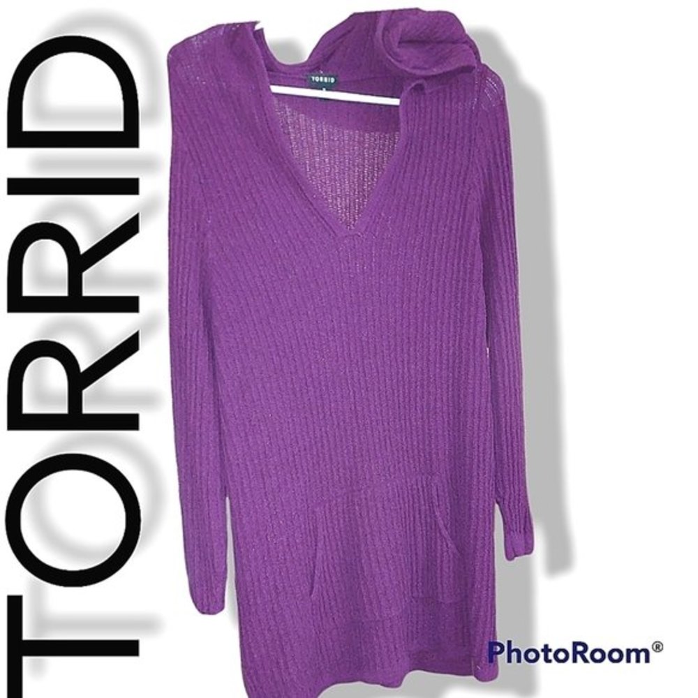 TORRID V-neck Rib Knit Tunic Hoodie Size 2- LIKE NEW